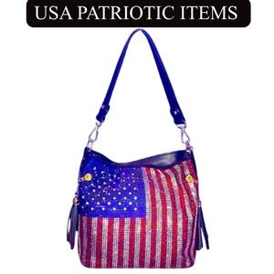 Rhinestone Immersed American Flag Hobo Crossbody Shoulder Bag, NWOT